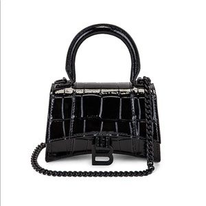 Balenciaga Hourglass with Chain in Black Croc